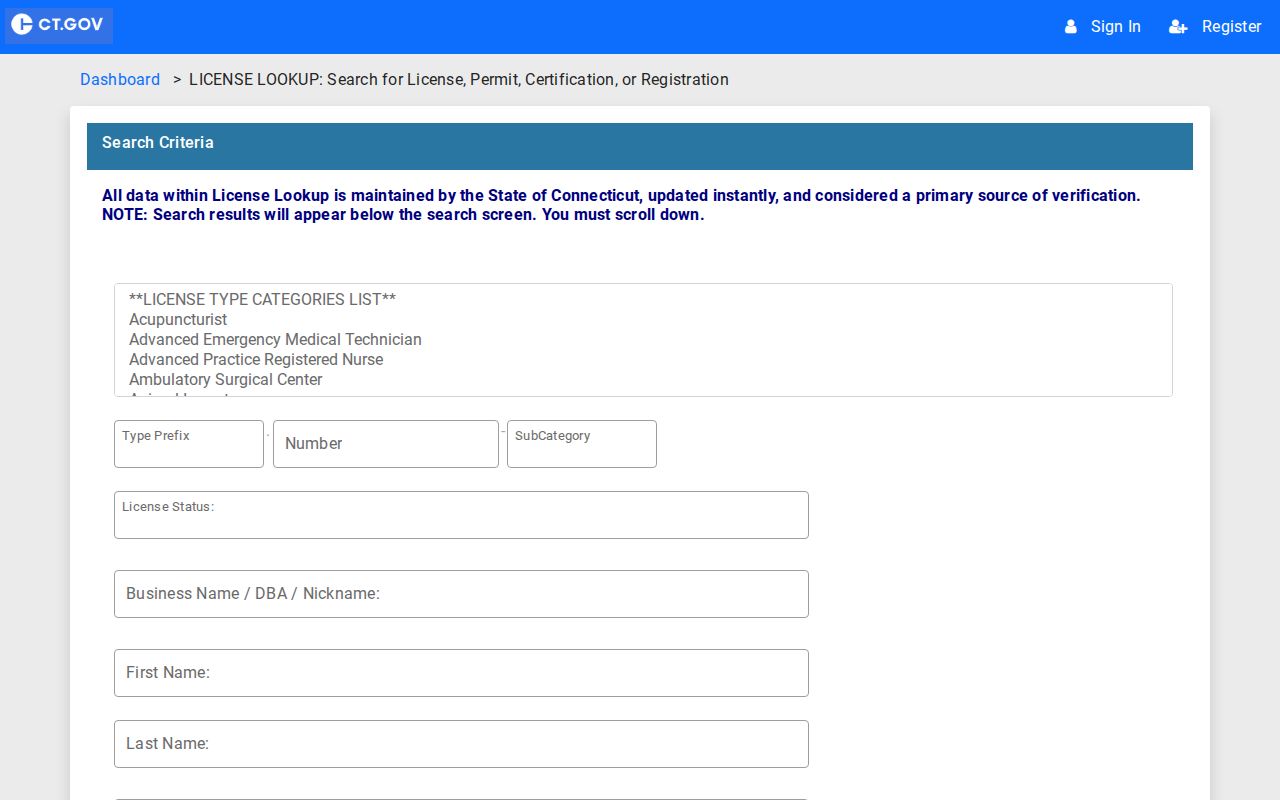 Stamford residents directory Connecticut eLicense lookup
