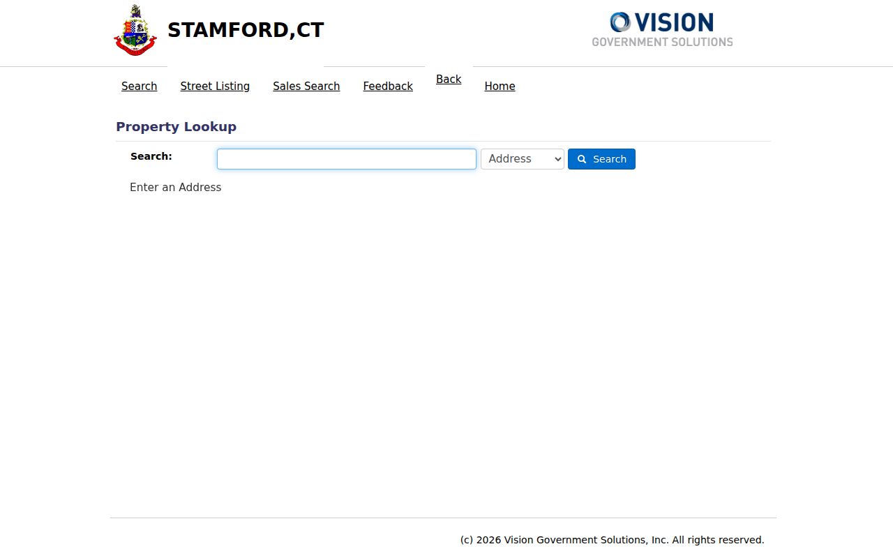 Stamford residents directory Vision assessor search fields