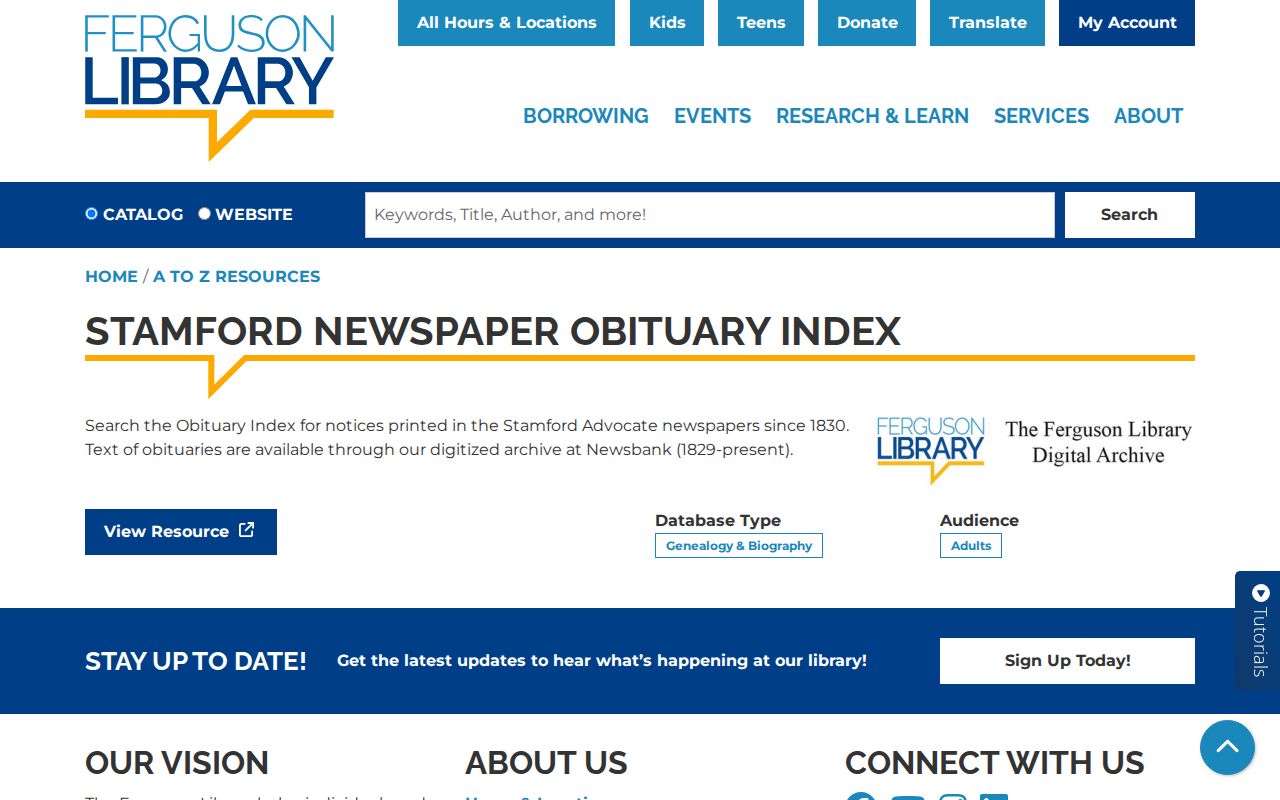 Stamford previous residents newspaper obituary index