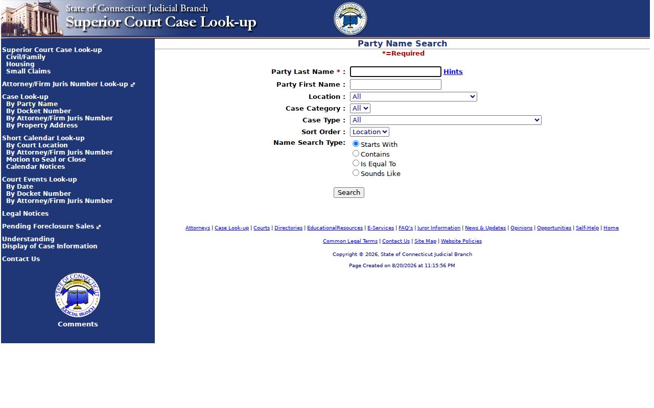 Stamford resident lookup Superior Court party search