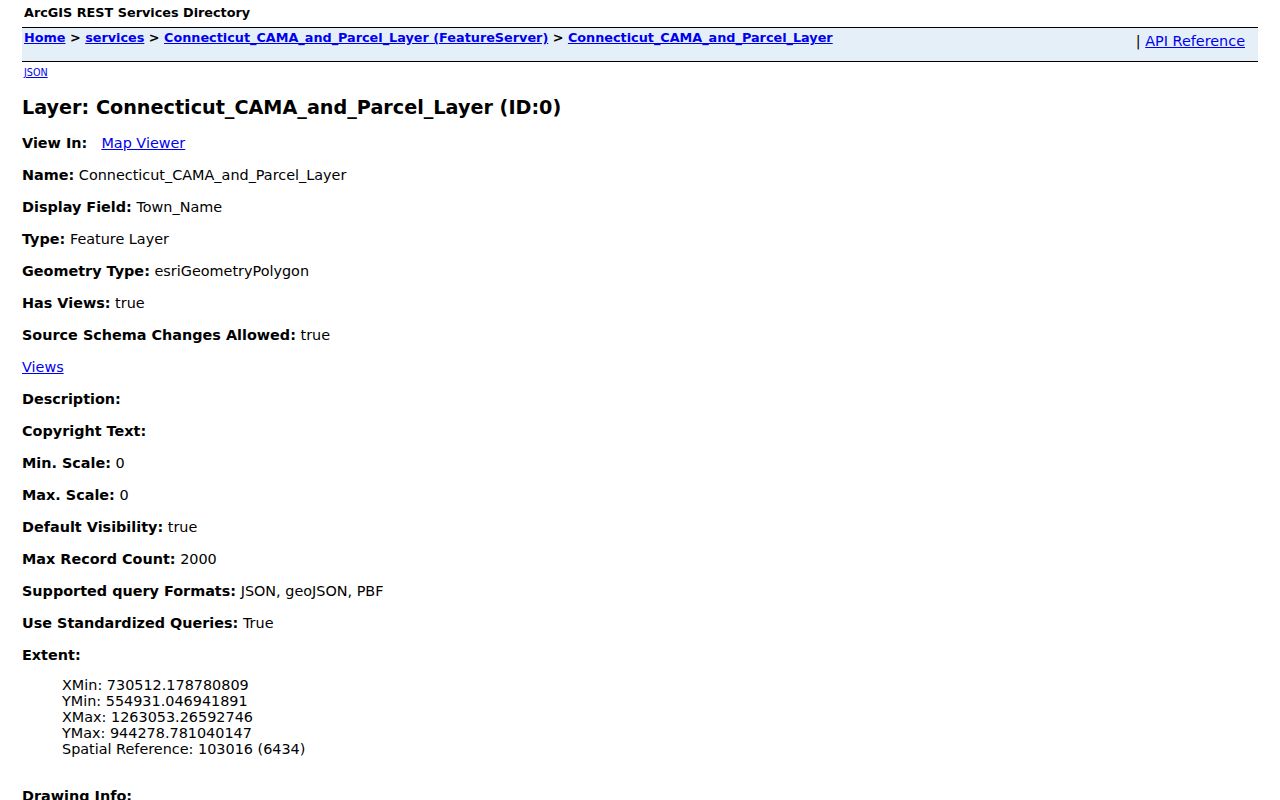 Stamford ZIP code directory CAMA feature service fields